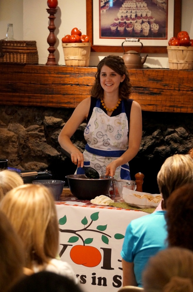 Rachel VanDuzer of Rachel's Farm Table teaching a bruschetta cooking class
